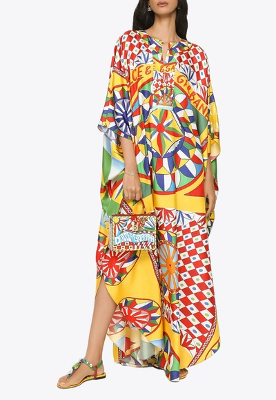 Dolce & Gabbana Carretto Print Silk Maxi Kaftan Dress In Multicolor