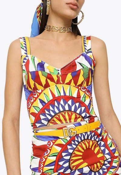DOLCE & GABBANA CARRETTO-PRINT BUSTIER TOP