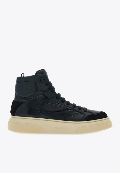 Ferragamo Cassio Leather High-top Sneakers In Black