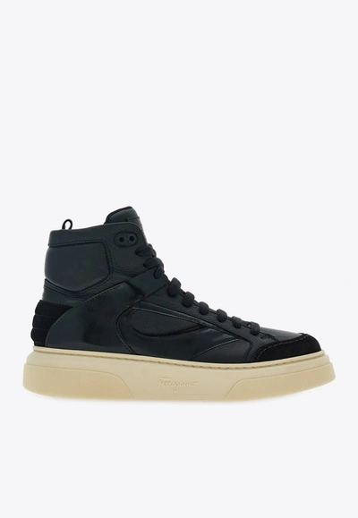 Ferragamo Logo-debossed Hi-top Sneakers In Black