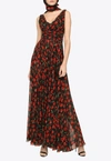Dolce & Gabbana Long Cherry-print Chiffon Dress In Multicolor