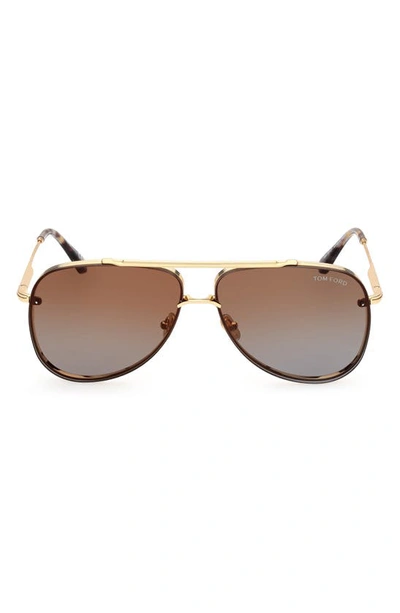 Tom Ford Men's Leon Metal Aviator Sunglasses In Shiny Deep Brown