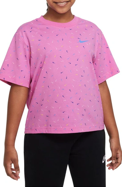 Nike Kids' Sportswear Swoosh Print Cotton T-shirt In Playful Pink