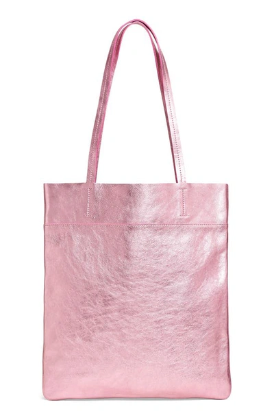 Madewell The Magazine Metallic Leather Tote Bag In Woodrose Metallic