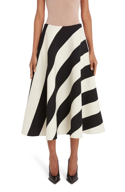 Valentino Crepe Couture Striped Midi Skirt In Black