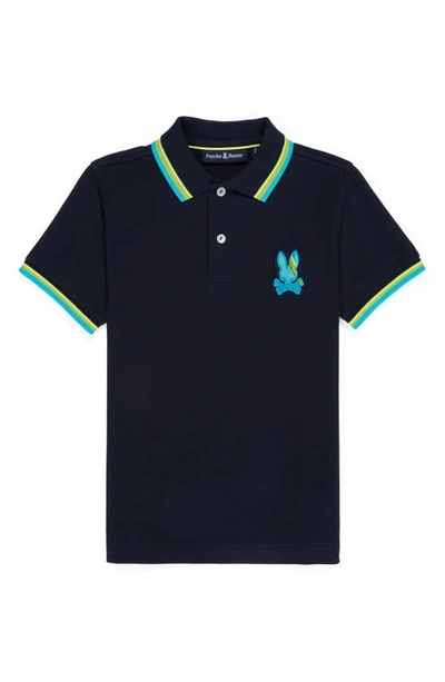 Psycho Bunny Kids' Apple Valley Tipped Piqué Polo In Navy
