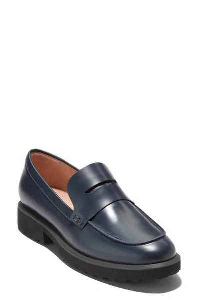 Cole Haan Geneva Lug Sole Penny Loafer In Navy Blaze