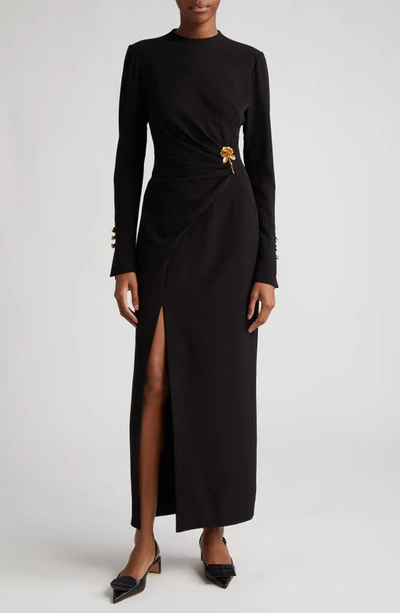 Lela Rose Draped Sheath Dress With Gold-tone Detail In Black