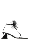 Nensi Dojaka Point Toe Soft Leather T-strap Sandals With Flower Applicati In Black