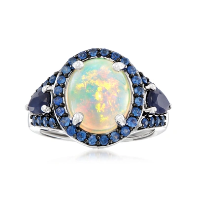 Ross-simons Opal And Sapphire Ring In Sterling Silver In White