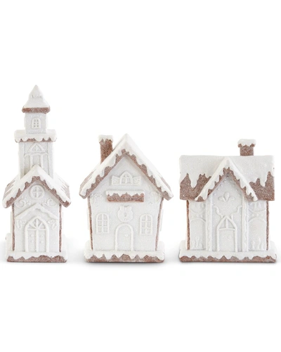 K & K Interiors Set Of 3 Glittered Frosted Gingerbread Houses In White