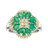 ROSS-SIMONS EMERALD AND . WHITE ZIRCON FLOWER RING IN STERLING SILVER AND 14KT YELLOW GOLD