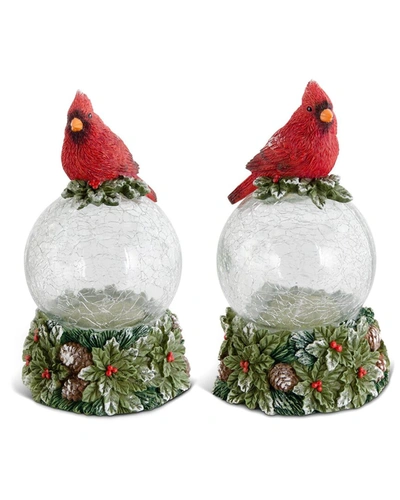 K & K Interiors Set Of 2 Cardinals On Led Crackled Glass Globes In Clear