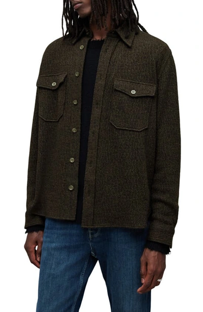 Allsaints Pegasus Relaxed Fit Wool Blend Shirt In Green