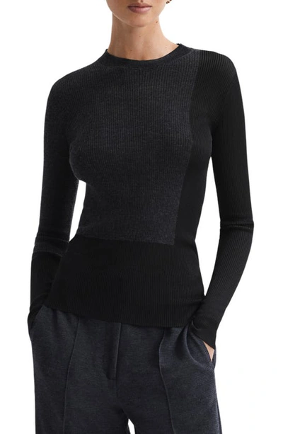 Reiss Jude - Black/charcoal Hybrid Wool-silk Knit T-shirt, M