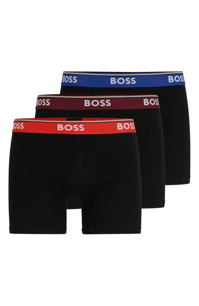 Hugo Boss Triple-pack Of Stretch-cotton Boxer Briefs With Logo Waistbands In Patterned