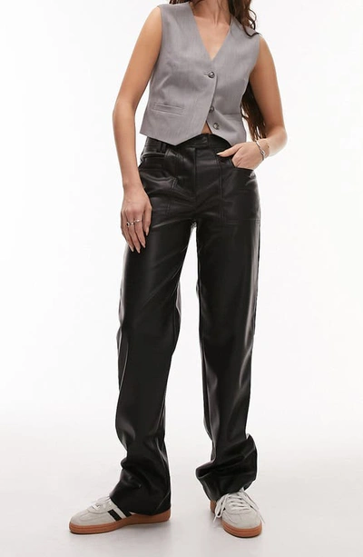 Topshop Straight Leg Faux Leather Pants In Black
