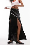 Topshop Double Slit Faux Leather Maxi Skirt In Black