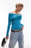 Topshop Chunky Off The Shoulder Sweater In Mid Blue
