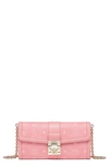 Mcm Large Tracy Visetos Coated Canvas Wallet On A Chain In Bloosom Pink