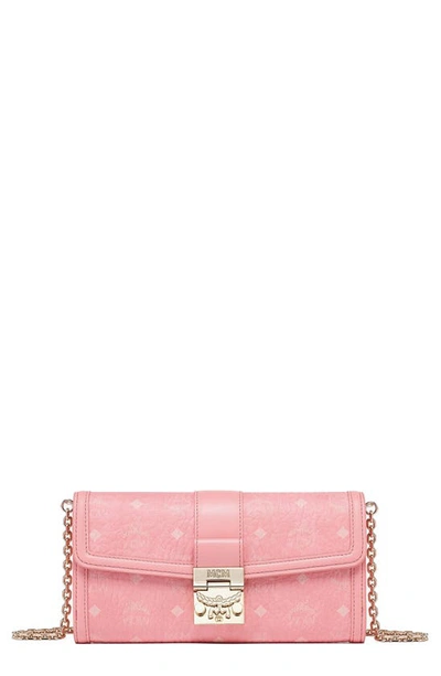 Mcm Large Tracy Visetos Coated Canvas Wallet On A Chain In Bloosom Pink