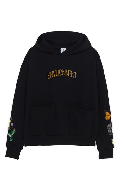 The Rad Black Environment V2 Oversize Floral Embroidered Hoodie In Black