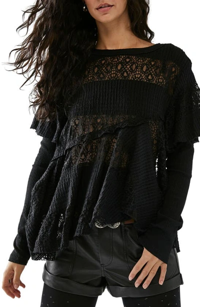 Free People Snowfall Lace Cotton Blend Tunic Top In Black