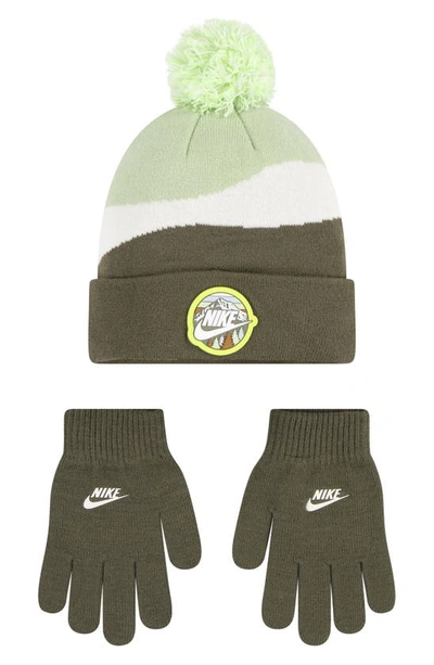 Nike Snow Day Beanie And Gloves Set Little Kids 2-piece Hat Set In Green