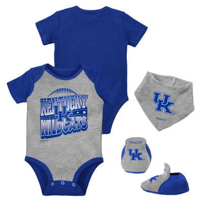Mitchell & Ness Babies' Infant  Royal/heather Gray Kentucky Wildcats 3-pack Bodysuit, Bib And Bootie Set