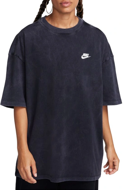 Nike Essentials Oversized Dunk Back Print T-shirt In Washed Black