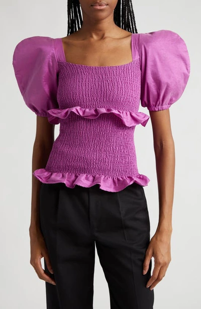 Oríré Nama Smocked Puff Sleeve Top In Orchid Pink