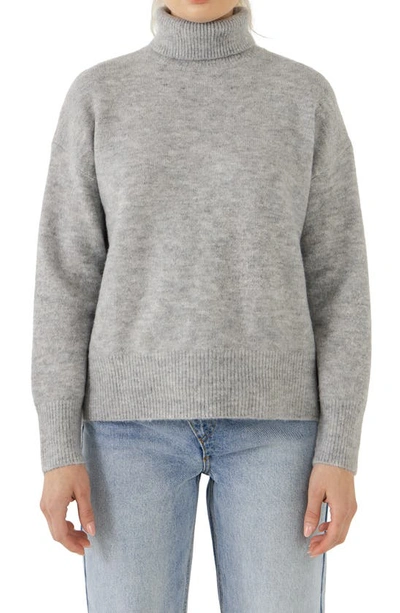 English Factory Notch Hem Turtleneck Sweater In Grey