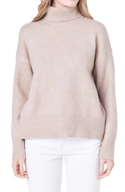 English Factory Notch Hem Turtleneck Sweater In Taupe