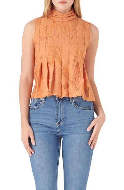 English Factory Destroyed Cotton & Linen Sleeveless Crop Top In Orange