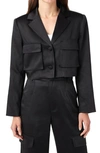 English Factory Crop Satin Blazer In Black