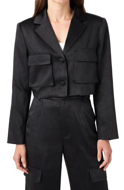 English Factory Crop Satin Blazer In Black