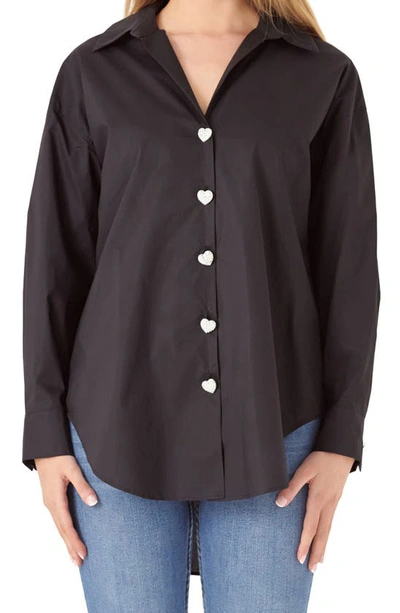 English Factory Oversize Cotton Button-up Shirt In Black