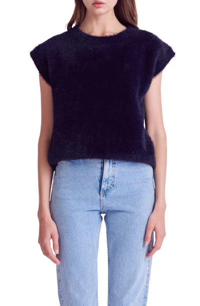 English Factory Plush Short Sleeve Sweater In Navy