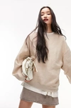 Topshop Seam Oversize Sweatshirt In Beige