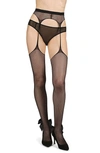 Memoi Punk Rock Princess Back Seam Suspender Tights In Black
