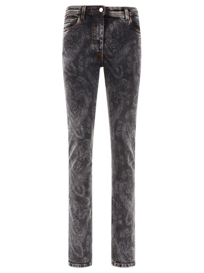 Etro Skinny Paisley Jeans In Grey