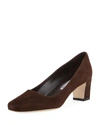 MANOLO BLAHNIK OKKATOPLA SUEDE BLOCK-HEEL PUMP,PROD129790014