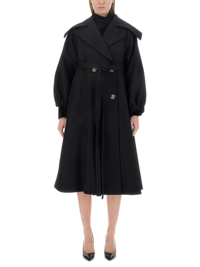 Patou Double-breasted Belted Coat In Black