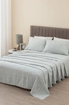 Woven & Weft Turkish Cotton Windowpane Printed Flannel Sheet Set In Grey Holiday Words