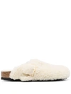 Birkenstock Teddy Lambskin Slippers Big Buckle In White