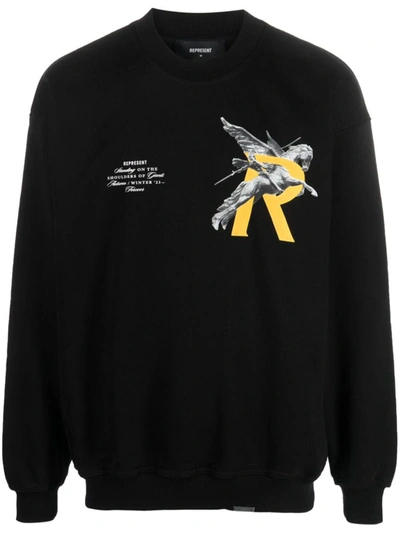 Represent Graphic-print Cotton Sweatshirt In Jet Black