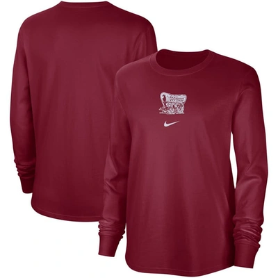 Nike Oklahoma  Women's College Crew-neck Long-sleeve T-shirt In Red