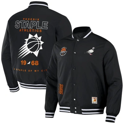 Staple Men's Nba X  Black Distressed Phoenix Suns My City Full-snap Varsity Jacket