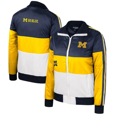 THE WILD COLLECTIVE THE WILD COLLECTIVE  MAIZE MICHIGAN WOLVERINES COLOR-BLOCK PUFFER FULL-ZIP JACKET