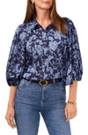 VINCE CAMUTO FLORAL BALLOON SLEEVE BUTTON-UP TOP